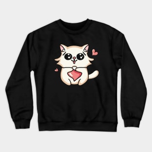 cute cat holding heart Crewneck Sweatshirt